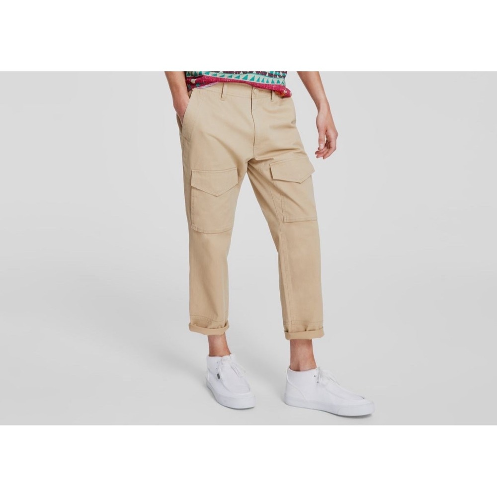 NEW Sun + Stone Hammock Mens 38 Tan Cropped Relaxed Fit Tapered Cargo Pants NWT